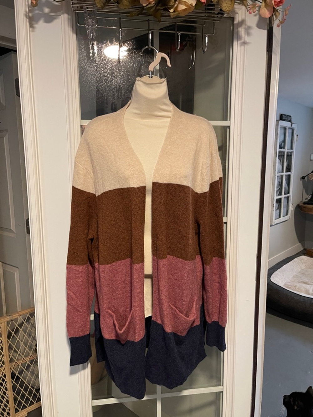 Madewell Colorblock Open-Front Cardigan in Cream, Brown, Dusty Rose, Navy